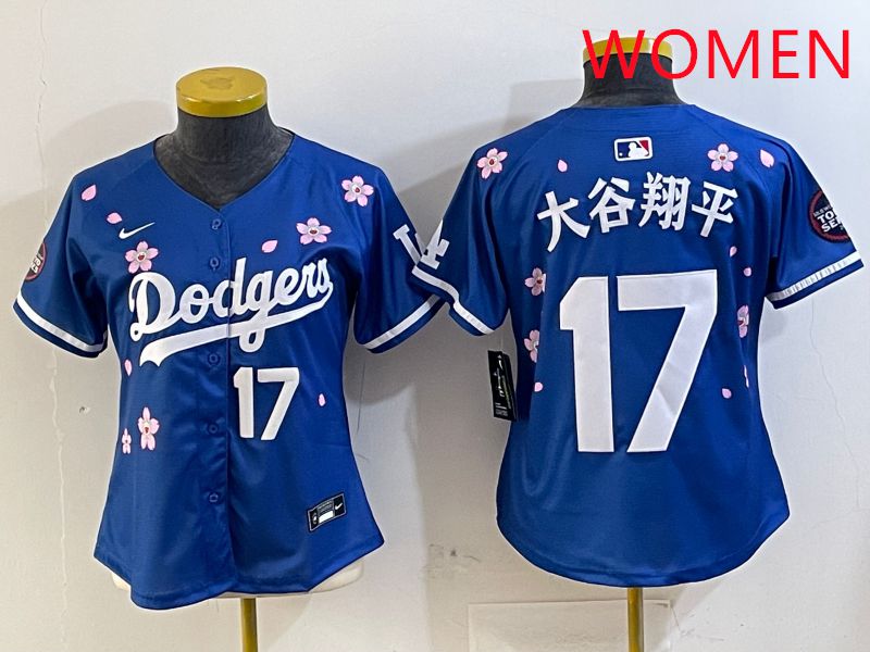 Women Los Angeles Dodgers #17 Ohtani Blue Sakura Edition 2025 Nike MLB Jersey style 17->women mlb jersey->Women Jersey